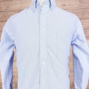 Van Heusen Dress Shirt Mens 15.5-16 33/34 M Blue Solid Regular Fit Wrinkle Free